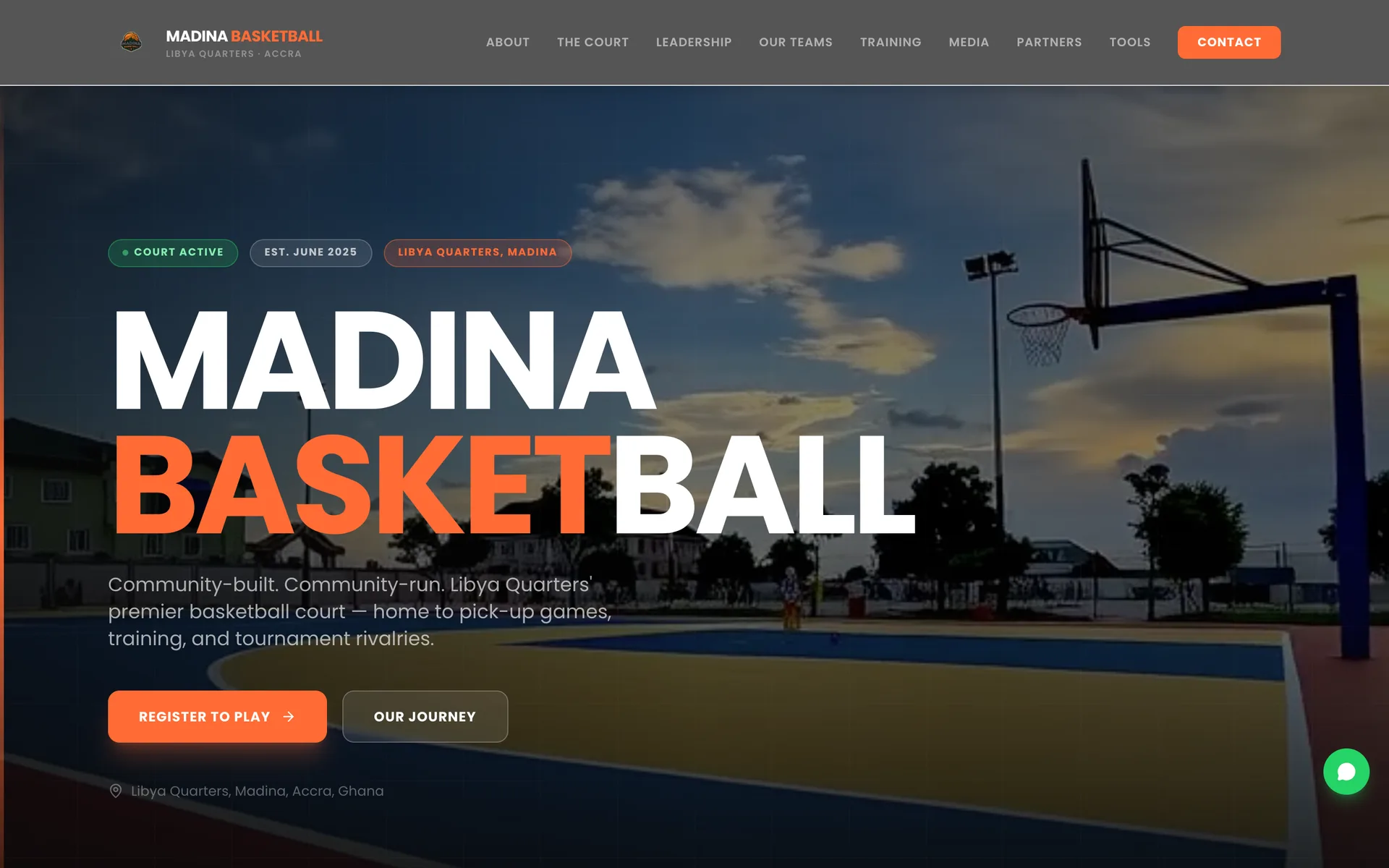 Madina Basketball — landing (actual product)