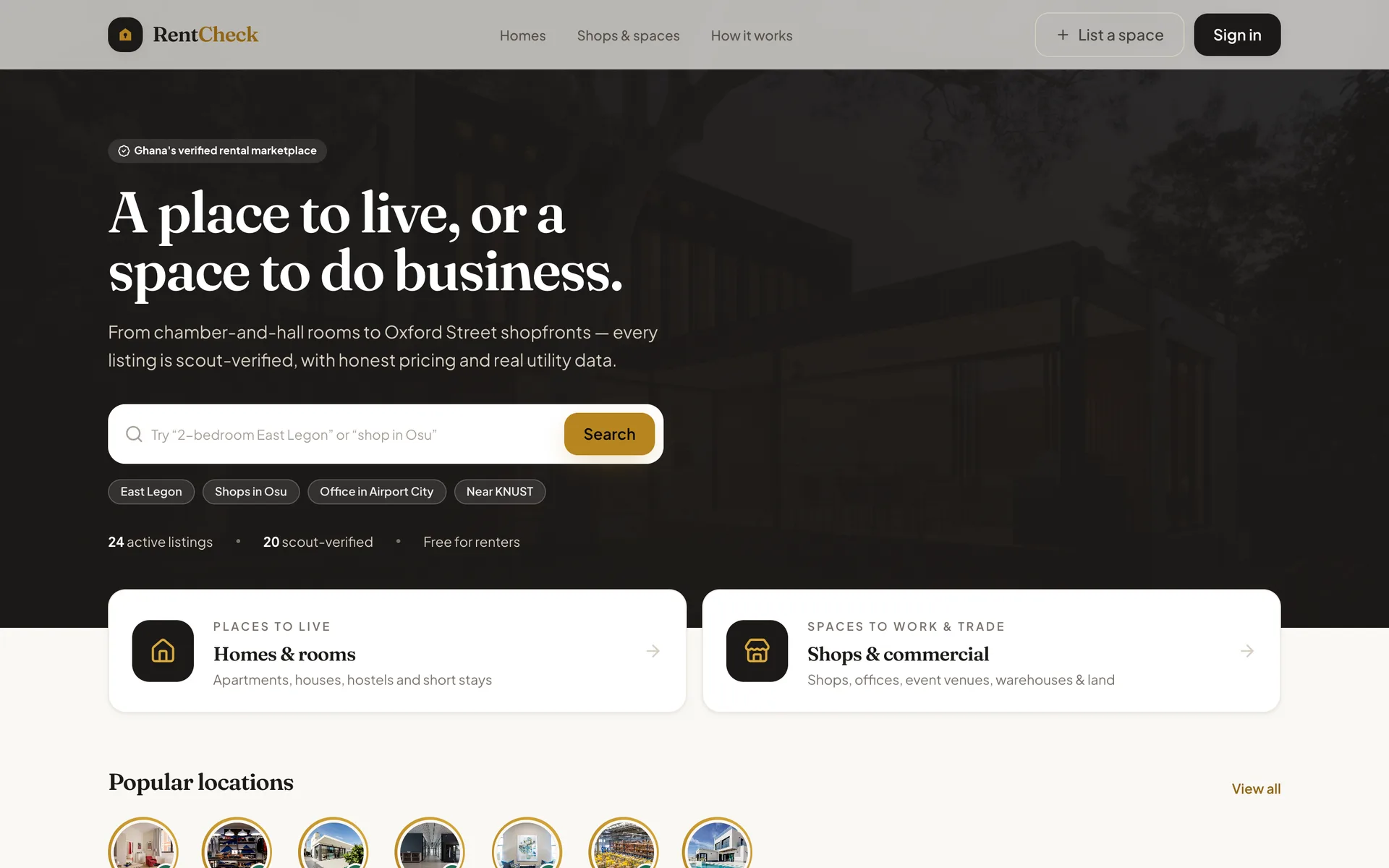 Rentcheck Ghana — landing (actual product)